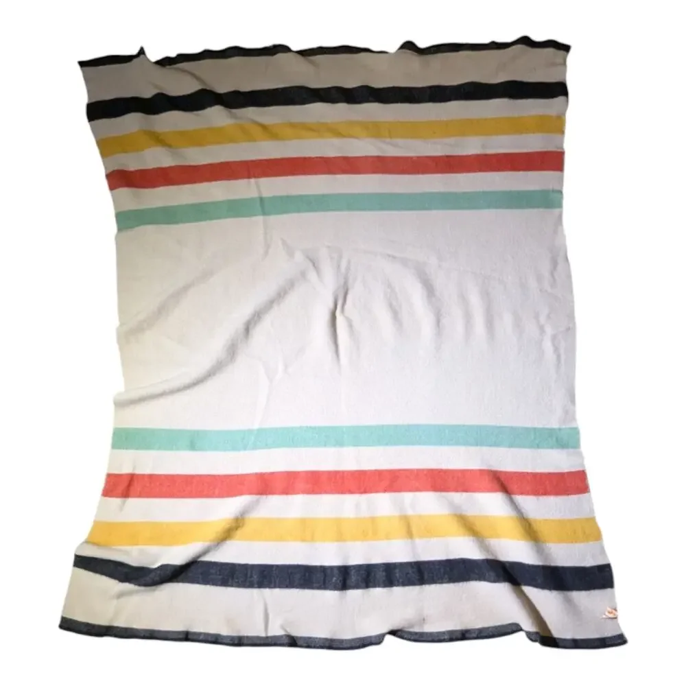 Vtg 1950s Golden Dawn Penco Health Hudson Bay Striped Wool Throw Blanket 59 x 74